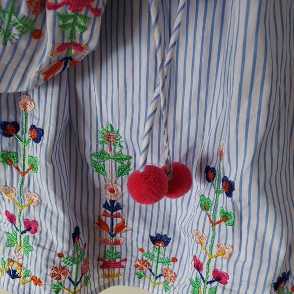 Bohemian Festival Off the Shoulder Embroidered 3/4 tie sleeve Top  Sz Large - Picture 3 of 9